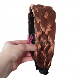 Bentita pentru par impletita spic din fibra sintetica lata BST020OO Castaniu